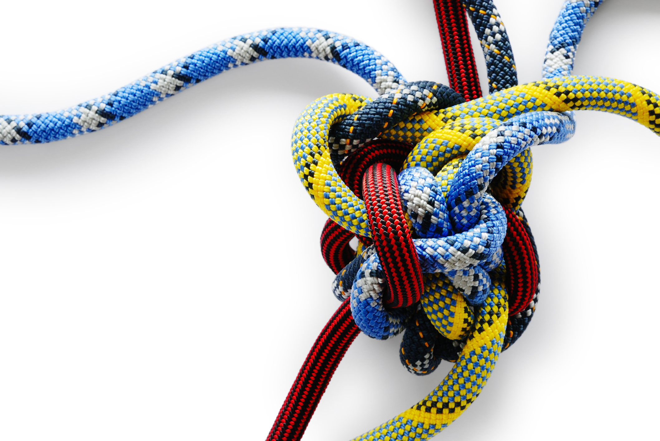 Close-up of multicolored Gordian knot on white background Ganzheitliches Lieferantenmanagement – Wichtiger denn je!