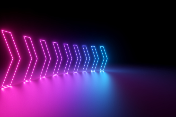 3d render, glowing neon arrows, abstract background, right, direction concept Spend Matters sobre el futuro de las soluciones P2P – Una visión a 5 años