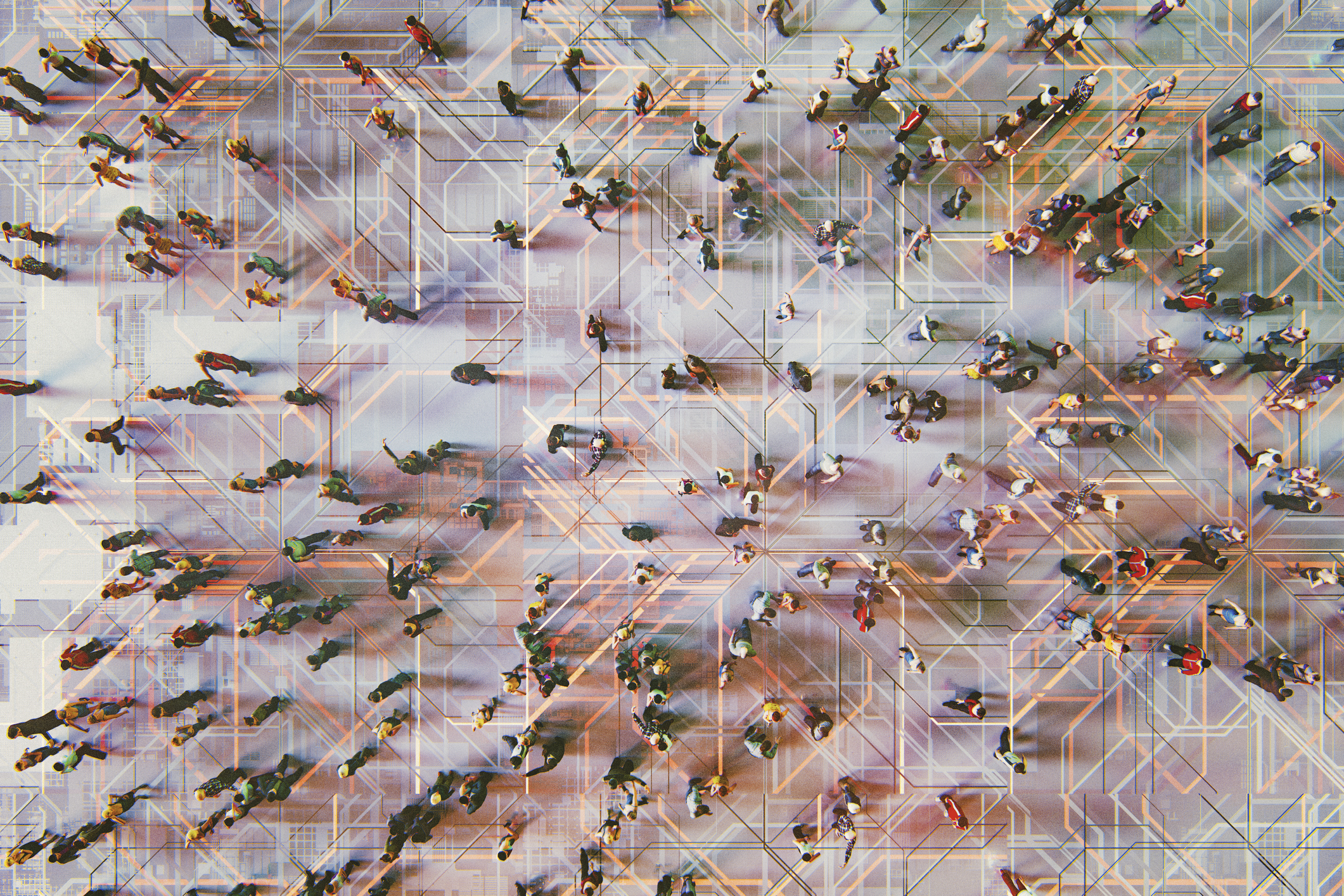 Abstract crowds of people with virtual reality street display JAGGAER Direct Lieferantenmanagement Produktflyer
