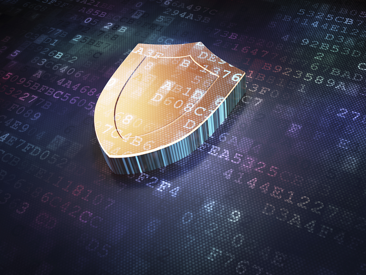 Protection concept: Golden Shield on digital background Customer support agent